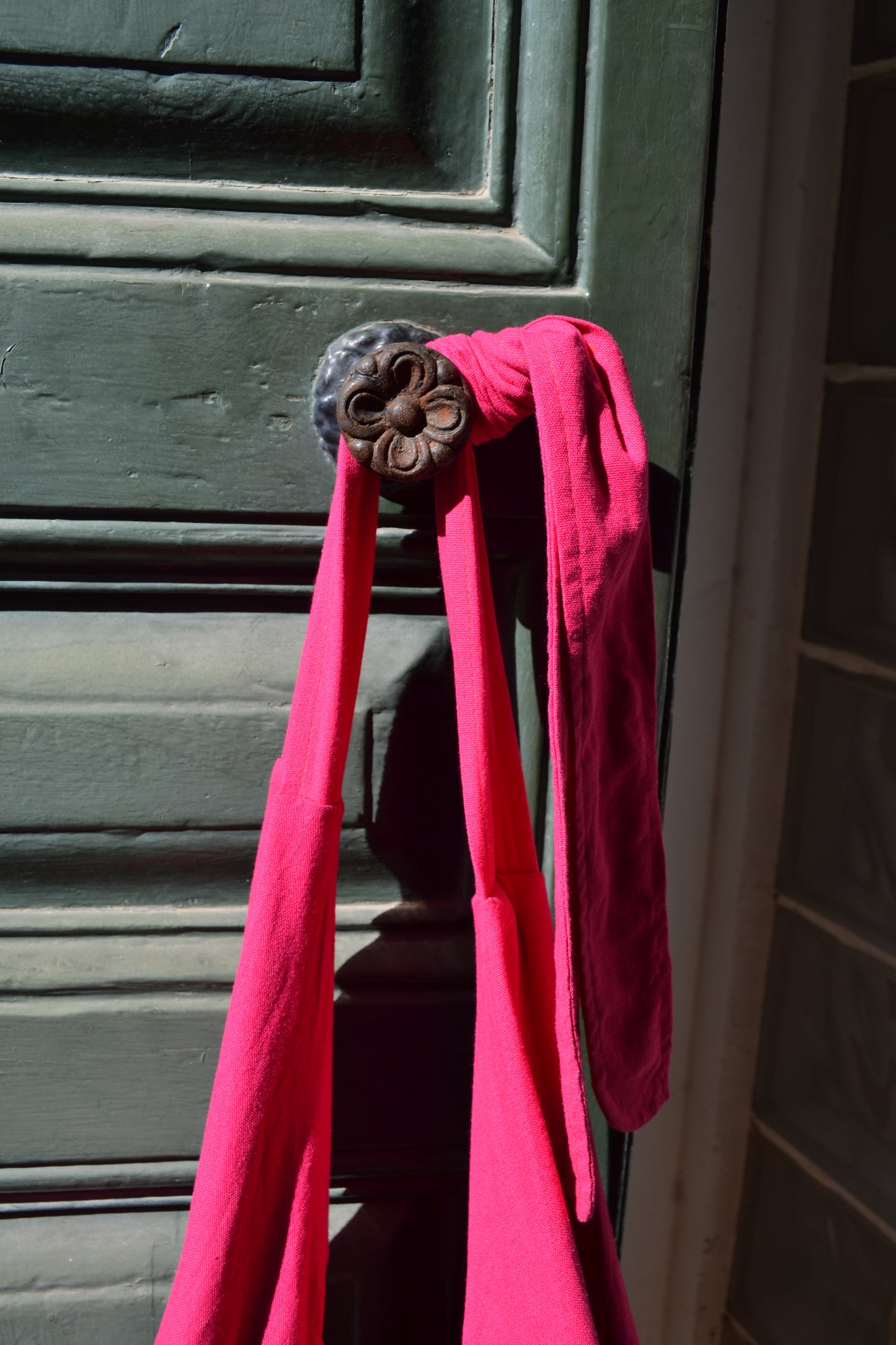 Linen slim-bag fuchsia/pink and leopard-print lining inside