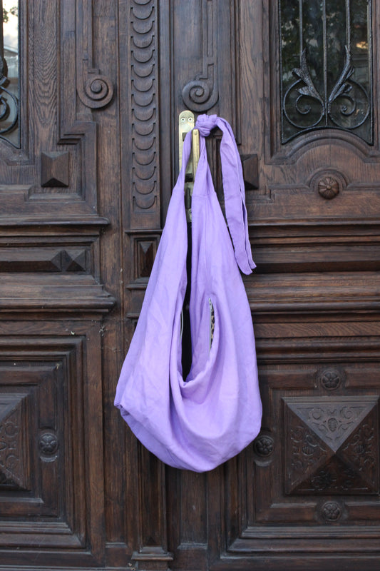 Linen slim-bag purple color and leopard-print lining inside